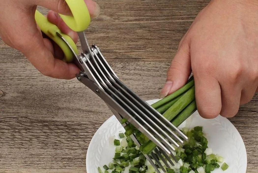 Tesoura Para Picar Alimentos Temperos E Ervas 5 Lâminas Aço Inox WL-2377